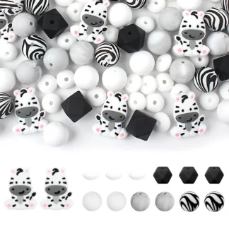 Juego de cuentas de silicona redondas de cebra para fabricación de joyas, accesorios para llaveros, pulsera de joyería DIY, 20/30 piezas
