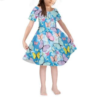 Ropa informal para niñas, vestido de verano con estampado Floral de mariposa, disfraz de princesa para fiesta