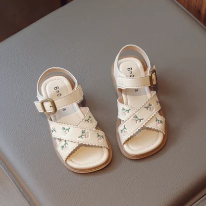 Sandalias planas con bordado de flores para niña, sandalias informales suaves, versátiles, de estilo antiguo, a la moda, para verano