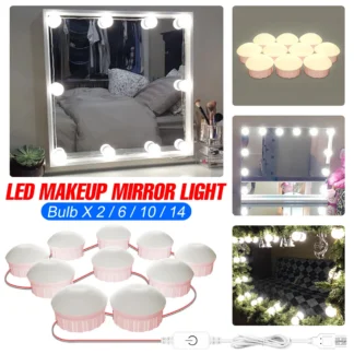 Espejo de baño con luces LED, lámpara de mesa de maquillaje, luz de tocador Hollywood, con USB, para decoración de vestidor