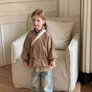 Abrigo de estilo francés con cremallera para niñas, ropa para niños, informal, Simple, diario y a juego, novedad de otoño, 2024