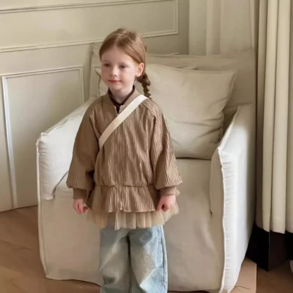 Abrigo de estilo francés con cremallera para niñas, ropa para niños, informal, Simple, diario y a juego, novedad de otoño, 2024
