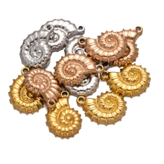 Dijes de conchas de concha de mar de acero inoxidable, colgante en espiral de caracol para collares DIY, pendientes, suministros de fabricación de joyas, accesorio, 5 unidades por lote