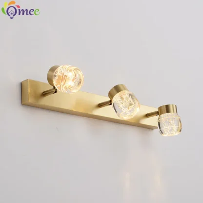 Lámpara Led de cristal para espejo, luz de maquillaje moderna para baño y dormitorio, 110V, 220V, resistente al agua, cristal acrílico dorado, luces de pared para tocador