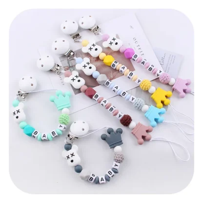 Cadena de chupete con nombre personalizado para bebé, Cuenta de silicona, Clip para pezón infantil, juguete de dentición, regalo para masticar