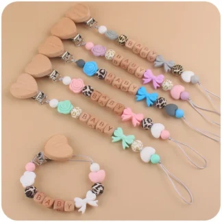 Chupetes personalizados para bebé con nombre, cadenas de chupete de silicona hechas a mano, cadena anticaída, soporte para pezones, Clip, juguetes para la dentición