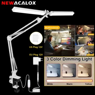 Lámpara de escritorio LED para el hogar y la Oficina, brazo oscilante Dual, lámpara de tarea para el cuidado de los ojos, lámpara de mesa plegable ajustable, 3 modos de iluminación
