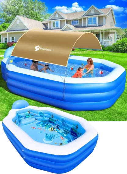 Piscina inflable con dosel, piscina inflable grande 2024 para niños, adultos, piscina inflable con asientos, respaldo