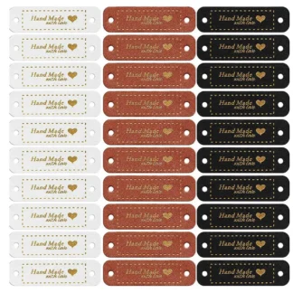 60 uds etiquetas de cuero PU hechas a mano de piel sintética para coser etiquetas adorno accesorios de punto con agujeros para manualidades DIY