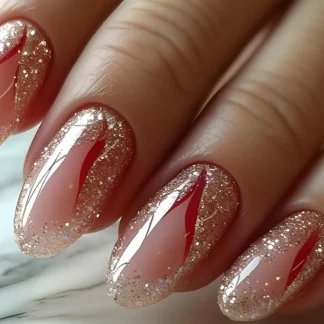24 Uds. De uñas postizas con gradiente de brillo, línea de lámina dorada, cubierta completa, punta de manicura acrílica usable