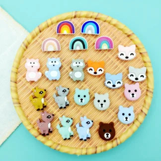 Cuentas de silicona de animales para dentición de bebé, cadena de chupete, accesorios para collar, Calidad Alimentaria, Kawaii, 30x25mm, 10 Uds./lote