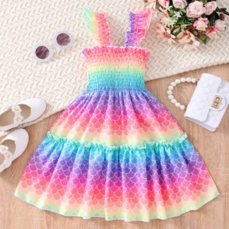 Vestido de princesa con estampado de mariposa y leopardo para niña, vestido de fiesta de playa, estampado de flores, arcoíris, dulce y lindo, manga de mosca pequeña, verano, nuevo