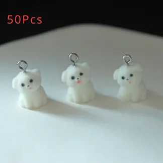 Colgante de resina con dibujos de cachorros en 3D, accesorios para llaveros, manualidades, joyería, 50 piezas
