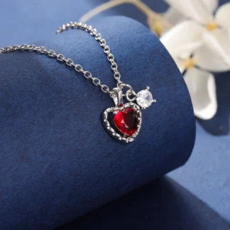 Collares de plata de ley 925 con forma de corazón, collares de cristal de amor rojo