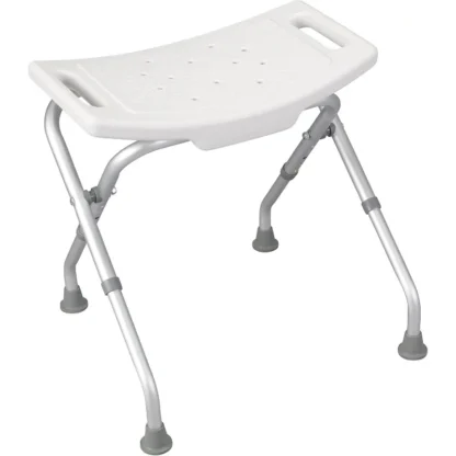 Banco de baño para ancianos y discapacitados, diseño plegable, con puntas estilo succión en las piernas para reducir el deslizamiento, blanco