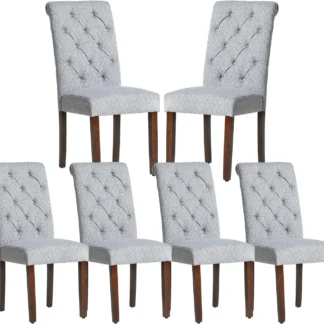 Juego de sillas de comedor de tela tapizada con patas de madera y asiento acolchado, juego de 6 piezas