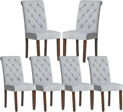 Juego de sillas de comedor de tela tapizada con patas de madera y asiento acolchado, juego de 6 piezas