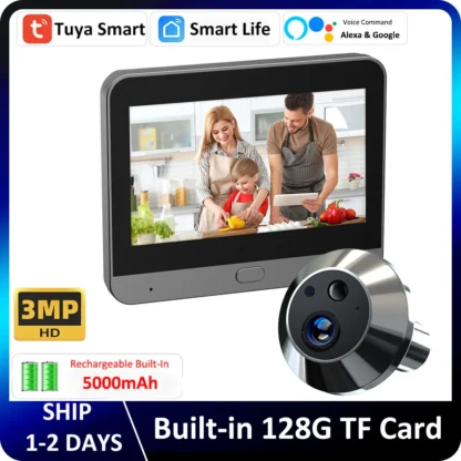 Tuya Smart 3MP 2,4 Ghz WiFi batería puerta mirilla ojo de gato mágico visor Digital cámara Alexa Google con 140 °   Ángulo de visión amplio