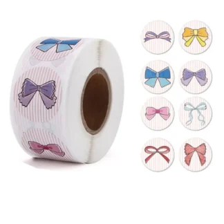 500 uds/rollo de pegatinas decorativas con lazo, etiqueta autoadhesiva redonda, etiqueta para hornear, suministros para manualidades, etiqueta adhesiva, cinta adhesiva creativa