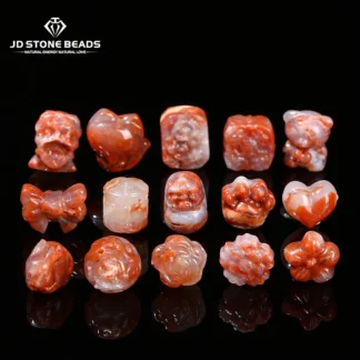 Piedra Natural de Color aleatorio, Jade rojo tallado de China, rosa con estampado de flores, cuentas de Pixiu para la fabricación de joyas, collar y pulsera Diy, 1 unidad