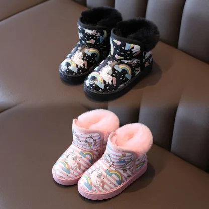 Zapatos de fondo suave para niños y niñas, botas de nieve de terciopelo, de algodón, de princesa, Invierno