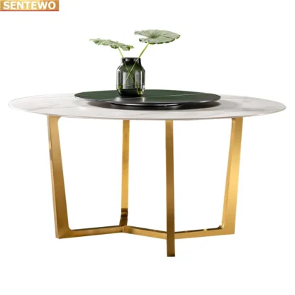 Mesa de comedor redonda de lujo para cocina, juego de 8 sillas, muebles de acero al carbono, mármol