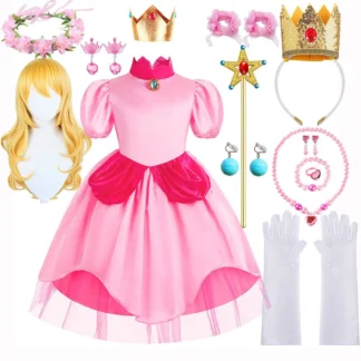 Disfraz de princesa melocotón para niños, vestido rosa de Carnaval de Halloween, viene con corona, vestido elegante para niñas de 2 a 10 años