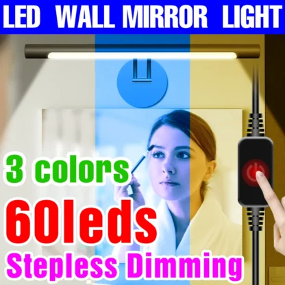 Lámpara de espejo para baño, luz Led de 3 colores para maquillaje, retroiluminación Led de Interruptor táctil para luz, 5V, para relleno de maquillaje, para sala de estar y armario