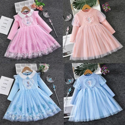 Vestido de princesa Elsa de Frozen para niña, ropa de primavera y otoño, manga larga para Fiesta infantil, 2-10 años