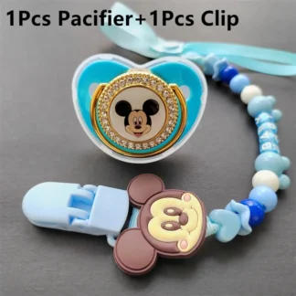 Miqitou-chupete personalizado de algodón para bebé, soporte de lujo para bebé, letras plateadas con purpurina, dientes de silicona transparentes
