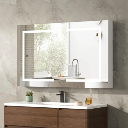Botiquín con espejo LED para baño, aluminio 36''X24'', botiquín LED montado en la pared, desempañador, atenuación continua,