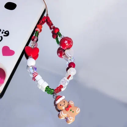 Gingerbread Man-abalorio para teléfono móvil, cordón de cadena, bonito rojo, verde, cuentas acrílicas transparentes, regalos de Navidad para mujer, joyería para teléfono móvil