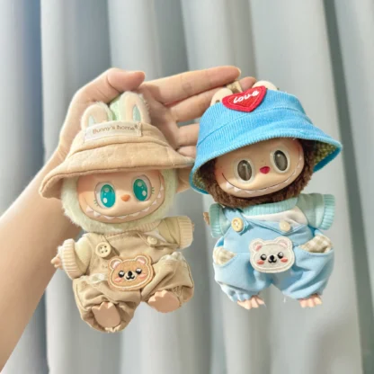 Ropa de muñeca de peluche Labubu I II de 17cm, muñecas Idol, fiesta sentada, pantalones con pechera de oso pequeño, accesorios para Corea, Kpop, Exo, sin muñeca