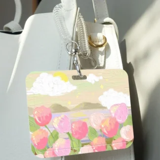Funda de tarjeta Horizontal de tulipán rosa, soporte de identificación, funda para tarjeta de autobús, funda protectora para tarjeta de acceso de edificios de oficina, llavero