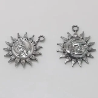 Dijes de acero inoxidable de 3 piezas, colgantes de Luna y Sol de plata para joyería antigua, llaveros y pendientes hechos a mano, 25,6x30mm