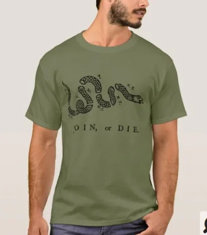 Camiseta de pinturas políticas Join or Die de Benjamin Franklin, camiseta informal de manga corta con cuello redondo de algodón 100% para hombre, talla S-3XL