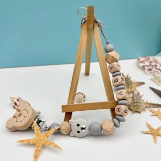 Colgante de silicona con letras de madera en inglés personalizadas para bebé, soporte de cadena para chupete, mordedor, oso Polar, regalos Kawaii