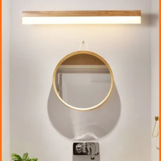 Faro de espejo largo japonés, luz de relleno para tocador, luz LED para armario de espejo de baño, lámpara de pared de mesita de noche de madera maciza Nórdica