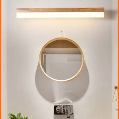 Faro de espejo largo japonés, luz de relleno para tocador, luz LED para armario de espejo de baño, lámpara de pared de mesita de noche de madera maciza Nórdica