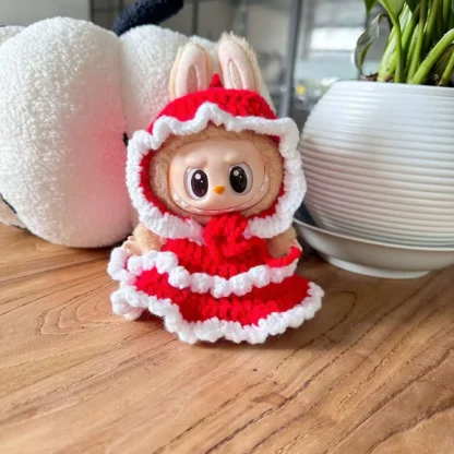 Labubu II de 17cm, vestido rojo con lazo hecho a mano, muñecas Idol, fiesta sentada, ropa bonita de muñeca de peluche, accesorios de ropa para Corea Kpop Exo