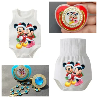 Clip de cadena de chupete de Mickey Mouse de lujo con tapa, soporte de silicona personalizado, calmante, recién nacido, navidad