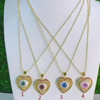 Collar con colgante de ojo malvado para mujer, cadena de clavícula de cristal de circonia cúbica de resina de corazón de 1 piezas, joyería de suéter azul turco, fg4s