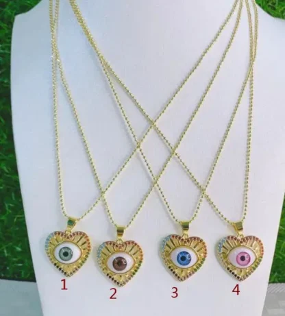 Collar con colgante de ojo malvado para mujer, cadena de clavícula de cristal de circonia cúbica de resina de corazón de 1 piezas, joyería de suéter azul turco, fg4s
