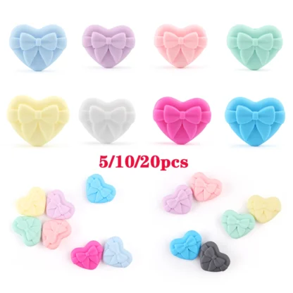 Cuentas de silicona con forma de corazón, abalorios focales sueltos para fabricación de joyas, bolígrafo, llavero, accesorios para bolso, 5/10/20 piezas