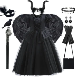 Disfraz de bruja negra para niña, vestido de princesa para Halloween, Carnaval, Reina Malvada