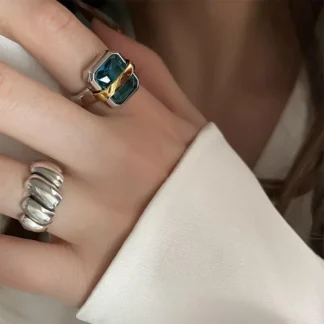 Anillos de Compromiso de circonita azul para mujer y parejas, joyería geométrica Irregular hecha a mano Vintage, regalos de lujo para fiesta, nueva moda 2023