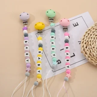 Soporte de silicona con nombre personalizado para bebé, cadena de chupete, pentagrama, juguetes de dentición para alimentación infantil, regalos para masticar