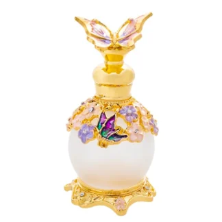 Botella de Perfume de vidrio Retro, contenedor de aceite esencial rellenable vacío, mariposa de Metal dorado, 4 colores, decoración de boda para el hogar, regalo de Dama
