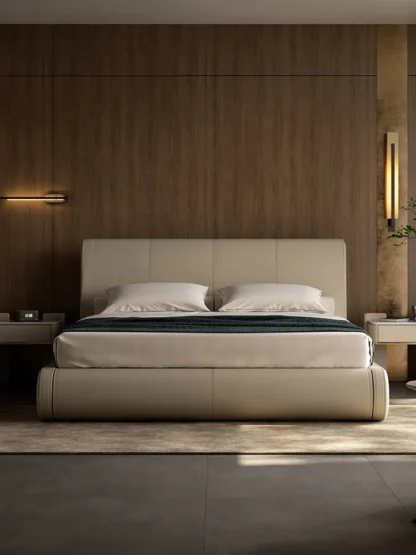 Cama king size de cuero auténtico, cama doble de lujo, original, 2022