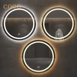 Espejo de maquillaje inteligente redondo de 31 pulgadas, retroiluminación Ovalada para el hogar con luz táctil tricolor, Eliminación de Niebla, colgante de pared para Baño